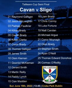 Tailteann Cup Semi Final Cavan Panel