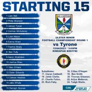 Minor Championship Starting Team V Tyrone